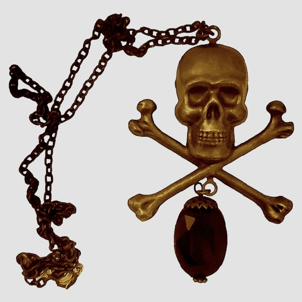 Big Lightweight Copper color Skull and Crossbones Gothic Necklace